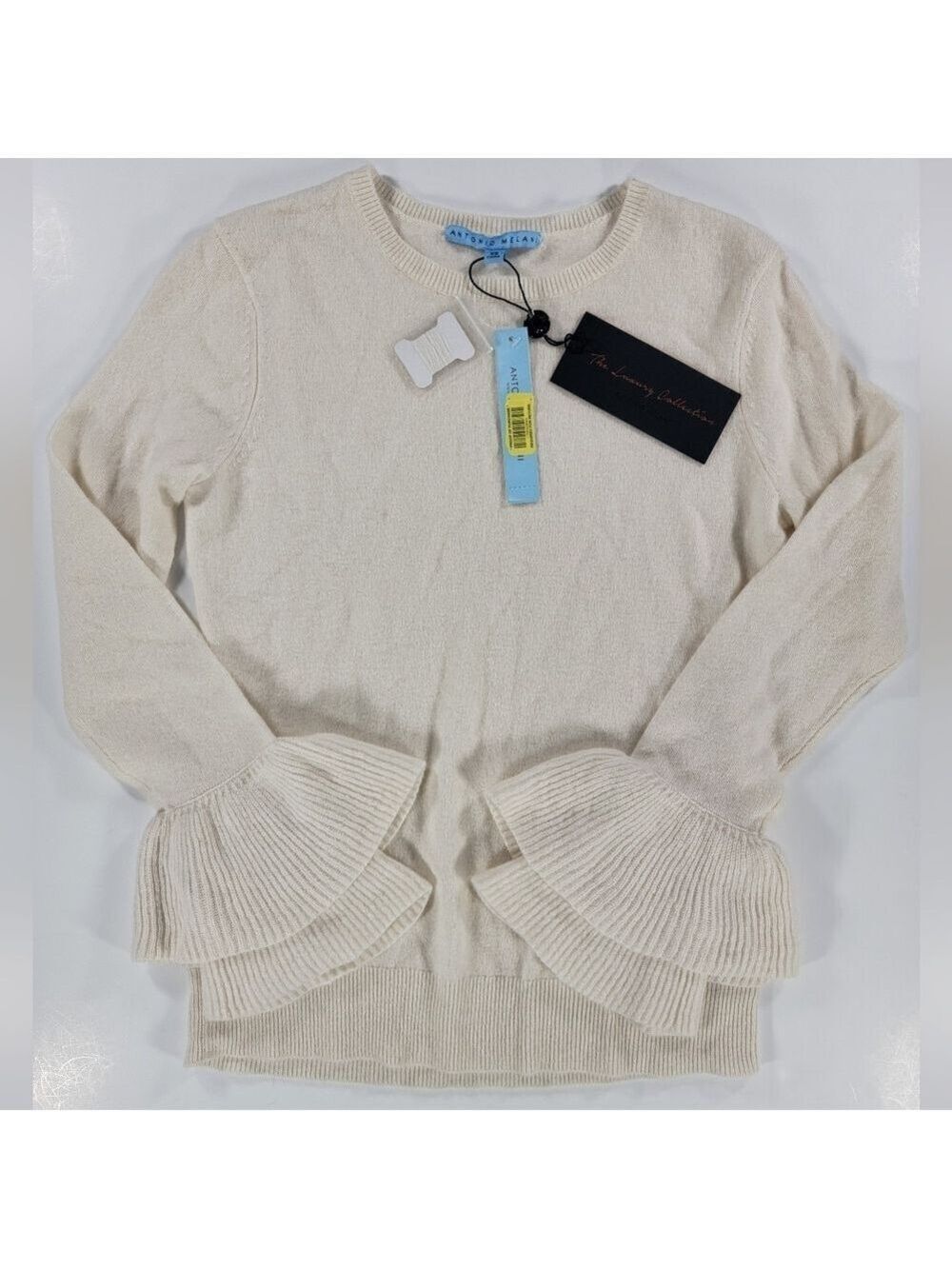 NWT Antonio Melani Vera Pure Cashmere Sweater Womens XS Winter White Bell Sleeve